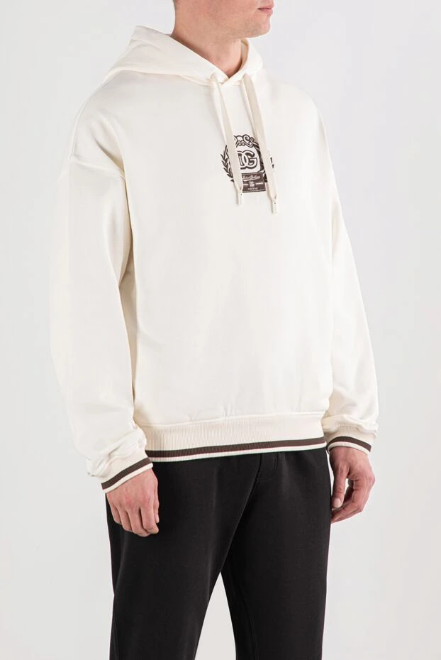 Dolce & Gabbana худи из хлопка айвори с логотипом и отделкой по низу 191119 - фото 3