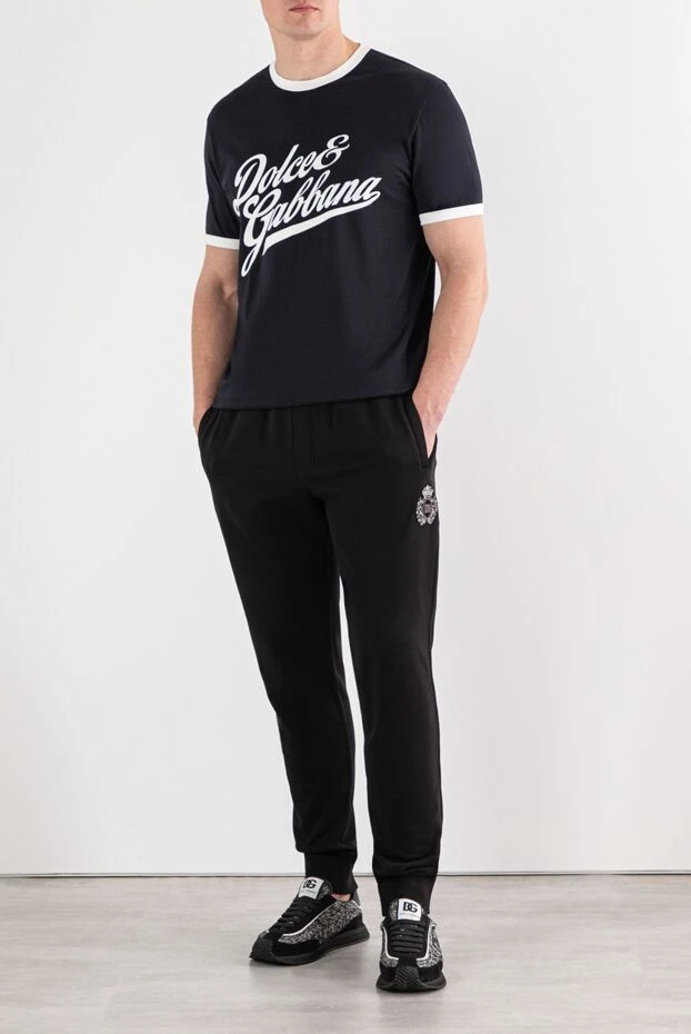 Dolce & Gabbana футболка черная хлопковая с белым кантом и логотипом 191123 - фото 2