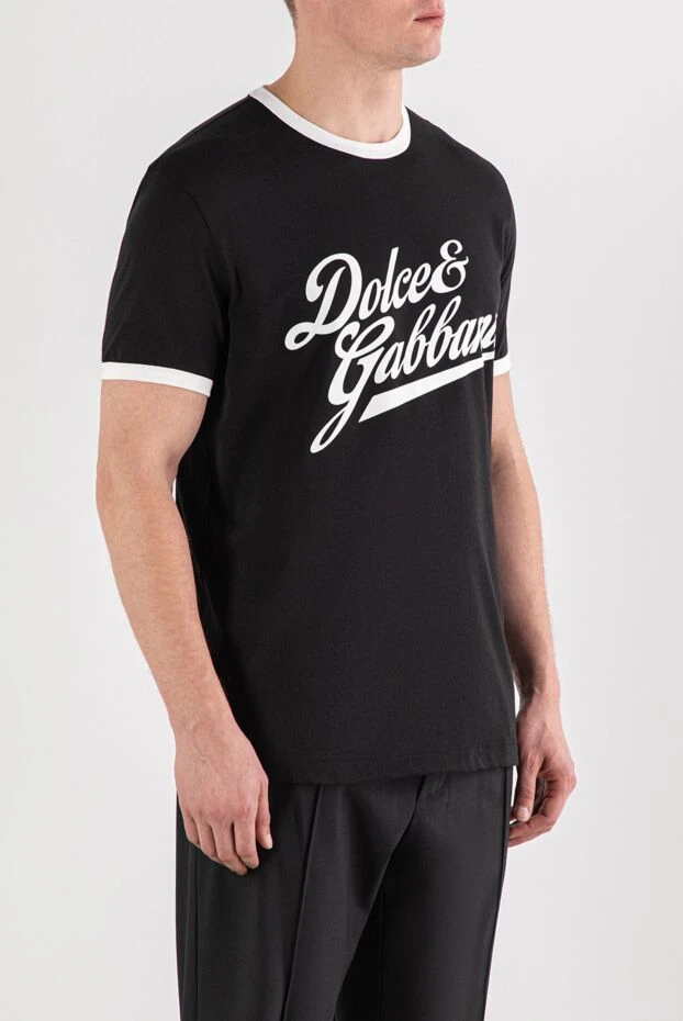 Dolce & Gabbana черная футболка хлопковая с крупным белым принтом 191124 - фото 3
