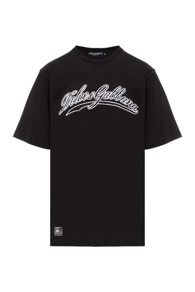 Black cotton T-shirt with 3D logo embroidery - photo 1