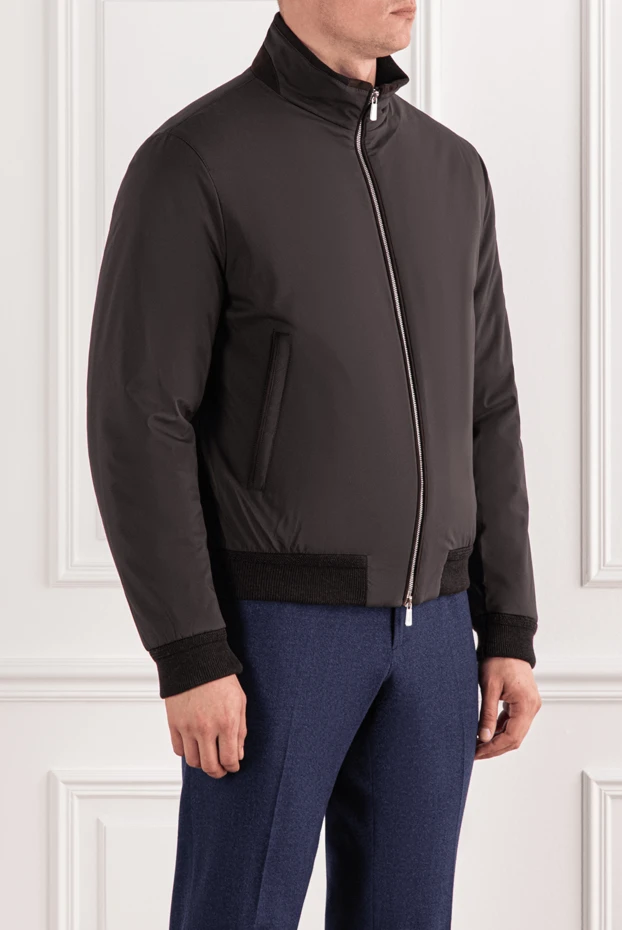 Lenoci dark brown bomber jacket with a high collar
 191132 - photo 3