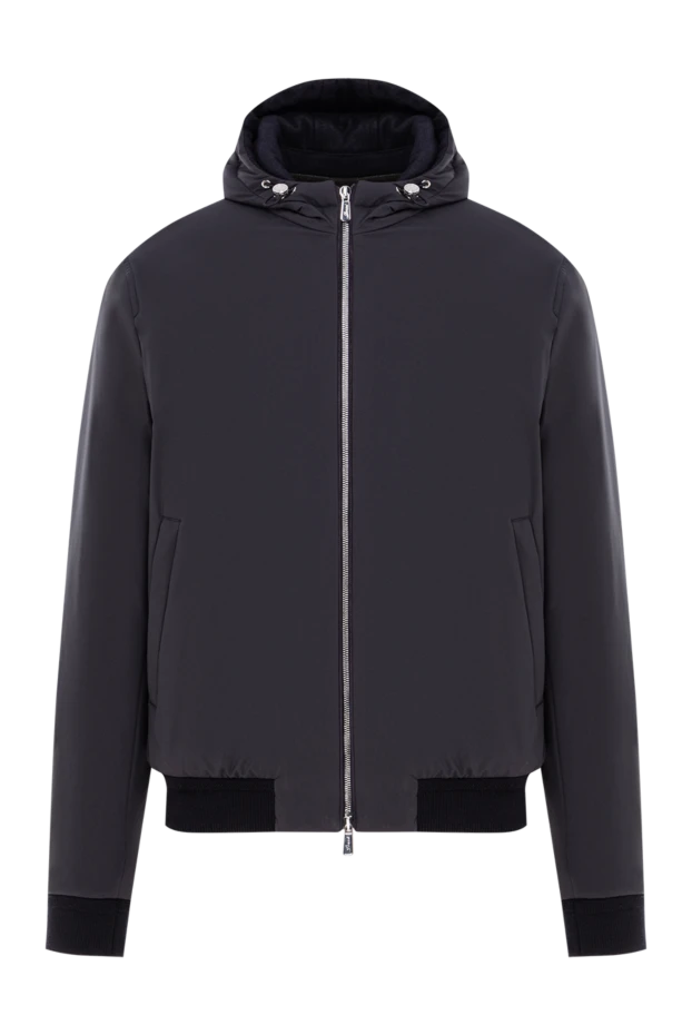 Темно-серая куртка-бомбер с капюшоном и металлической фурнитурой - фото 1