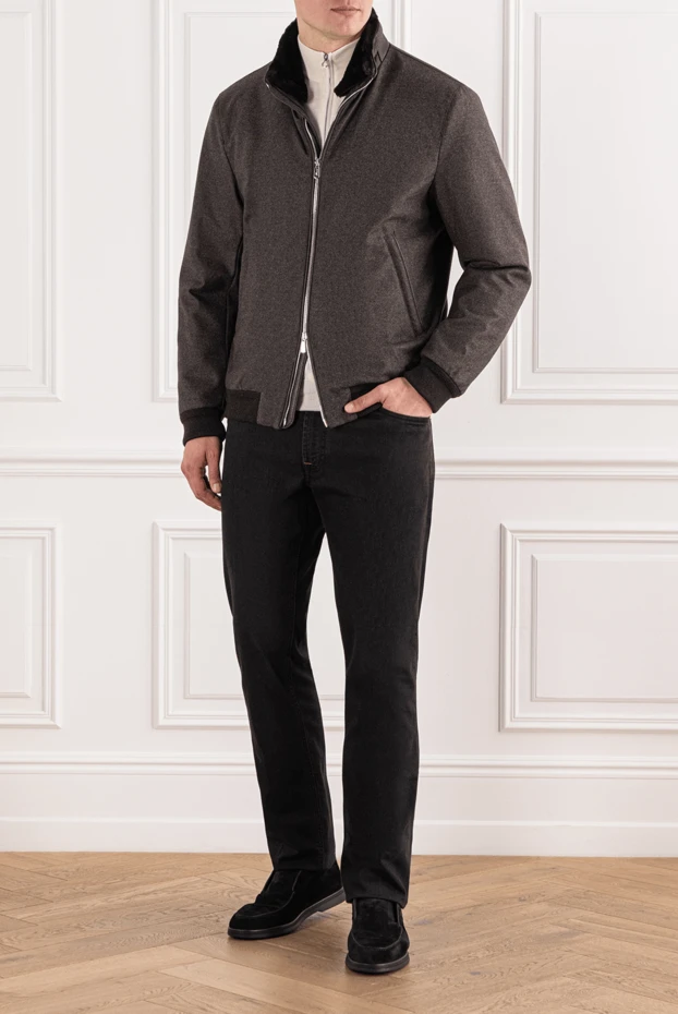 Lenoci men's brown jacket with fur collar trim 191143 - photo 2