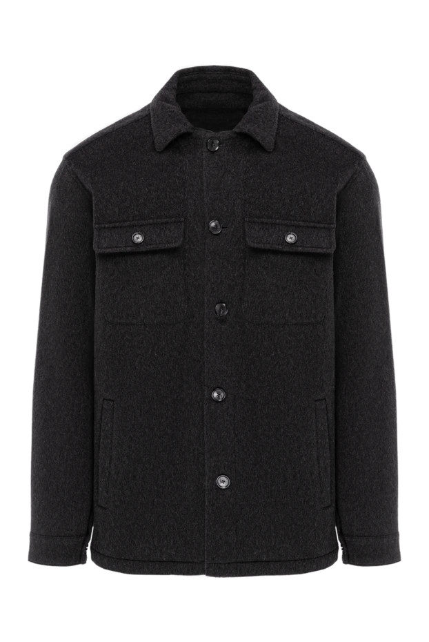 Dark grey cashmere shirt jacket with patch pockets - photo 1
