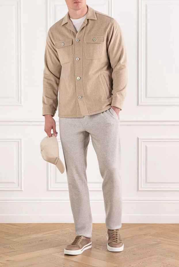 Lenoci beige cashmere shirt jacket with patch pockets 191146 - photo 2
