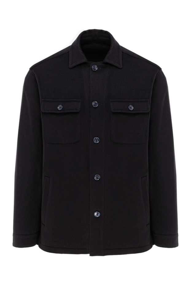 Black cashmere shirt jacket with patch pockets - photo 1