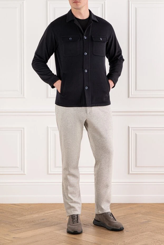 Lenoci black cashmere shirt jacket with patch pockets 191147 - photo 2