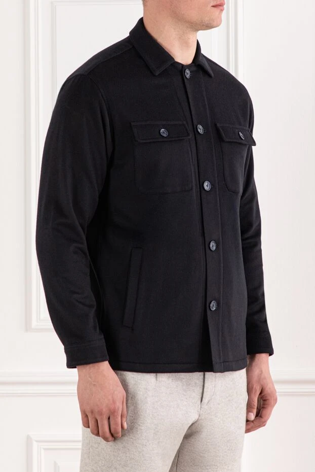 Lenoci black cashmere shirt jacket with patch pockets 191147 - photo 3
