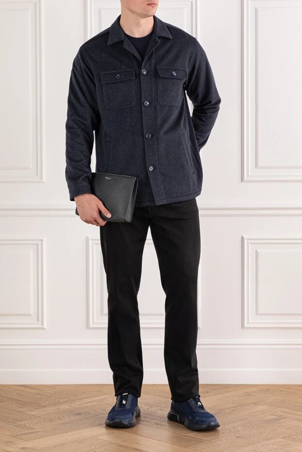 Lenoci blue cashmere shirt jacket with patch pockets 191148 - photo 2