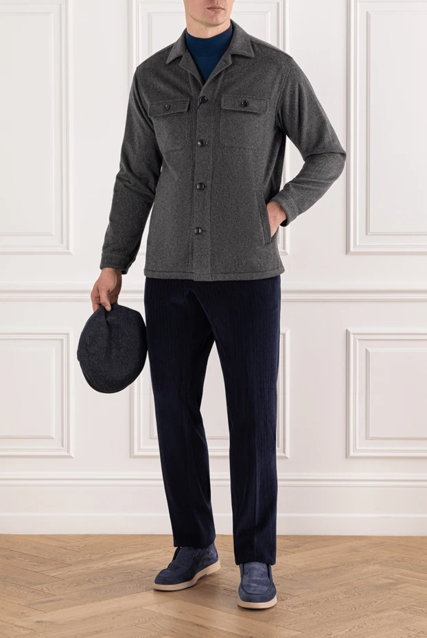 Lenoci gray cashmere shirt jacket with patch pockets 191149 - photo 2