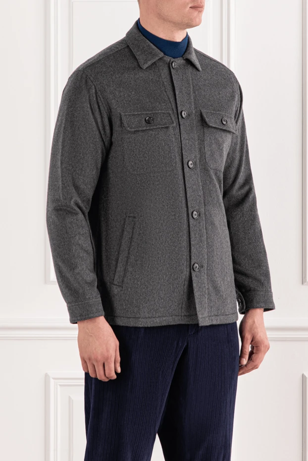 Lenoci gray cashmere shirt jacket with patch pockets 191149 - photo 3