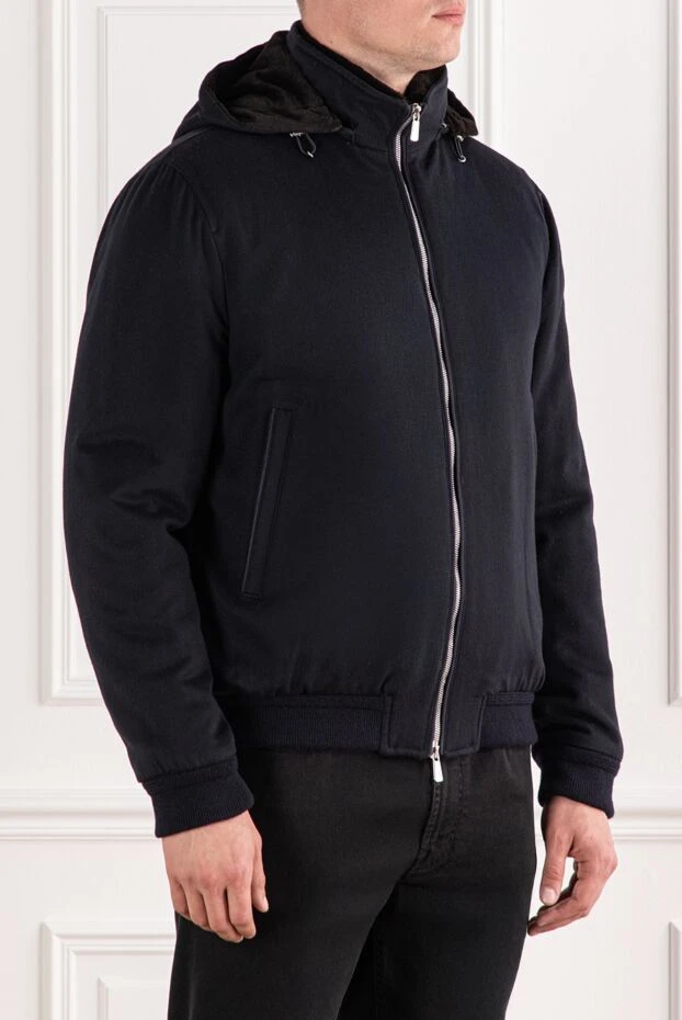 Lenoci navy blue wool and cashmere bomber jacket with fur lining
 191150 - photo 3