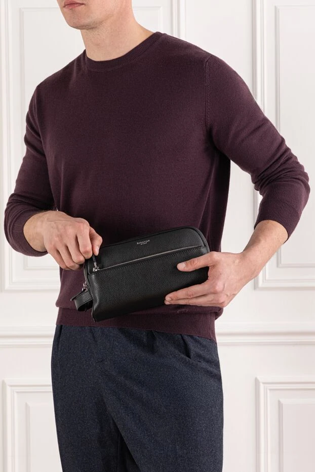 Serapian несессер с двойной молнией из кашемировой кожи мужской черный 191234 - фото 2