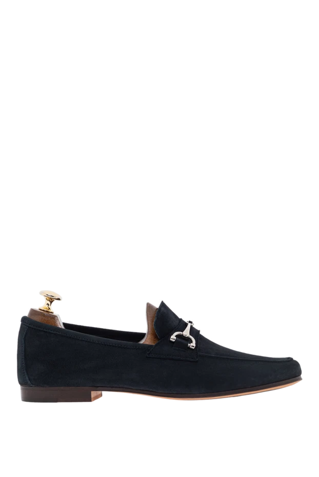 Dark blue suede loafers with a silver buckle - photo 1