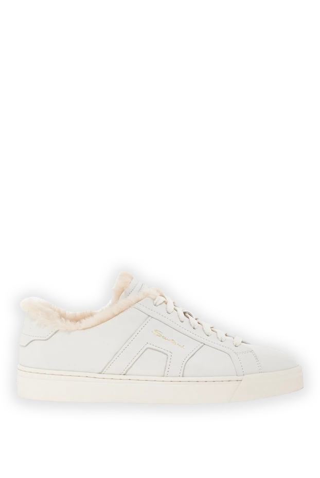 Женские белые кроссовки Double Buckle из мятой кожи на меху - фото 1