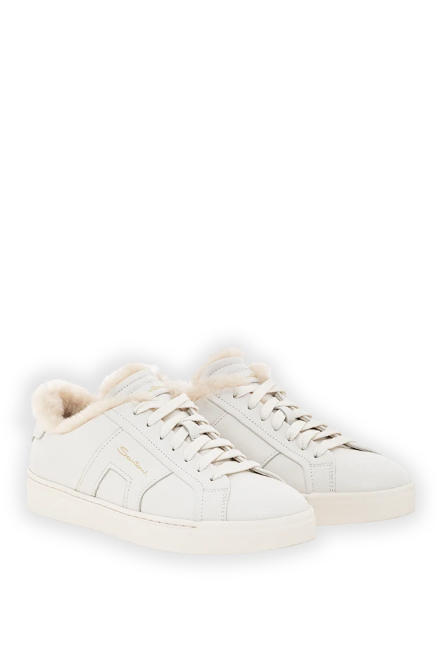 Santoni женские белые кроссовки double buckle из мятой кожи на меху 191262 - фото 3