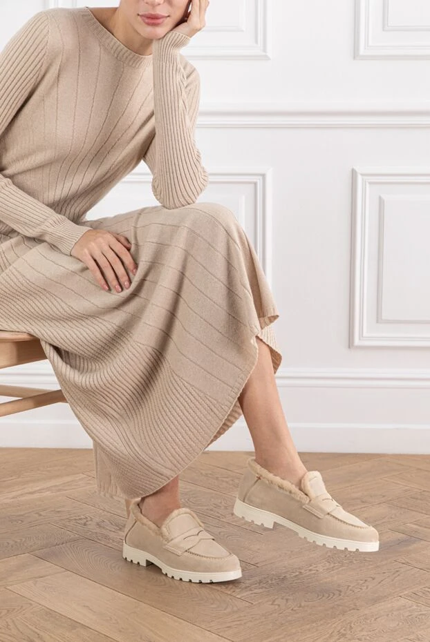 Santoni бежевый лоферлер түкті және қалың табаны бар 191264 - фото 2