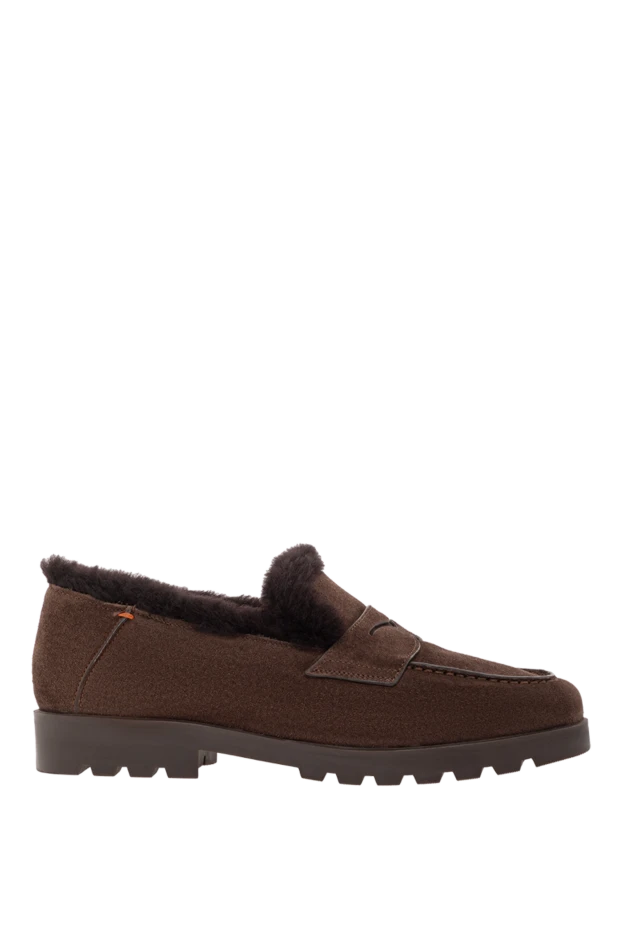 Коричневые лоферы из замши с меховой подкладкой - фото 1