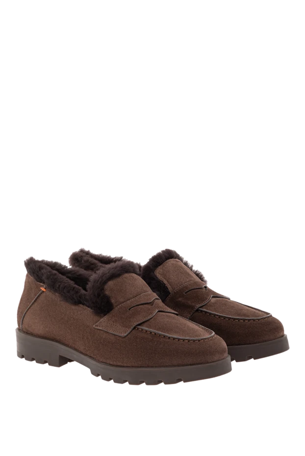 Santoni жүн астары бар қоңыр күдері лоферлер 191265 - фото 3