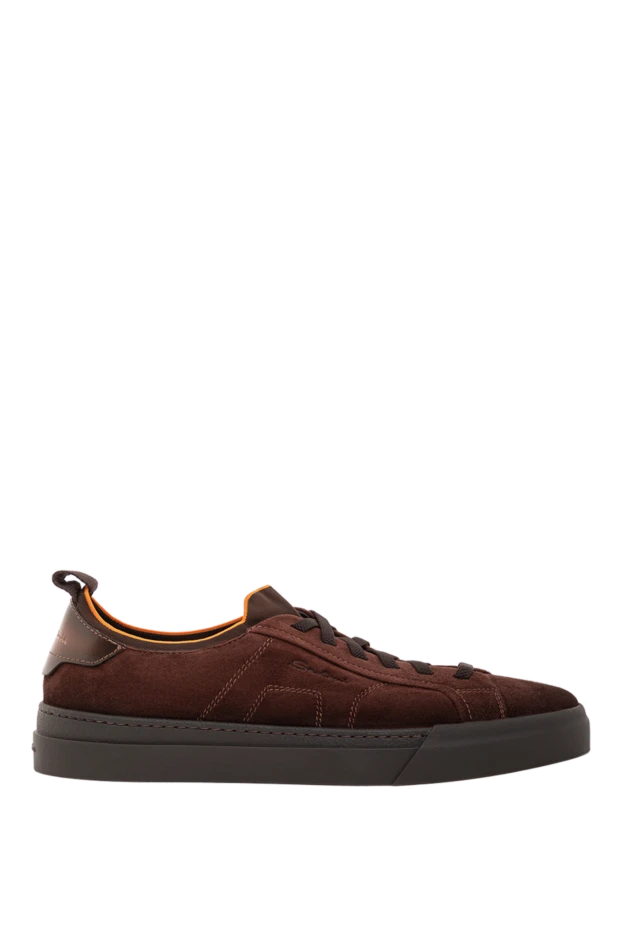 Brown suede sneakers with contrast trim - photo 1