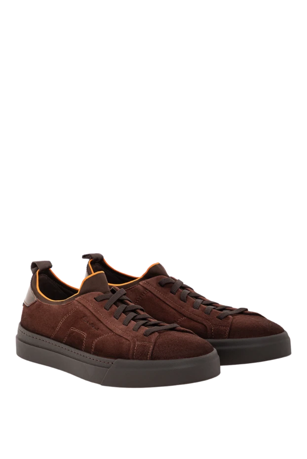 Santoni коричневые замшевые кроссовки с контрастной отделкой 191274 - фото 3