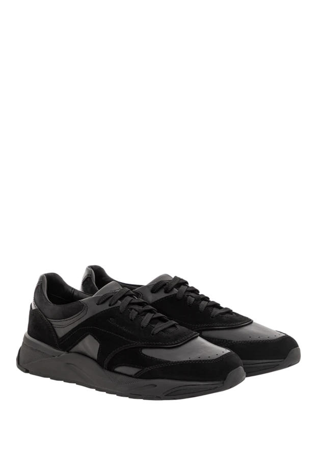 Santoni черные кроссовки из кожи с замшевыми вставками
 191275 - фото 3