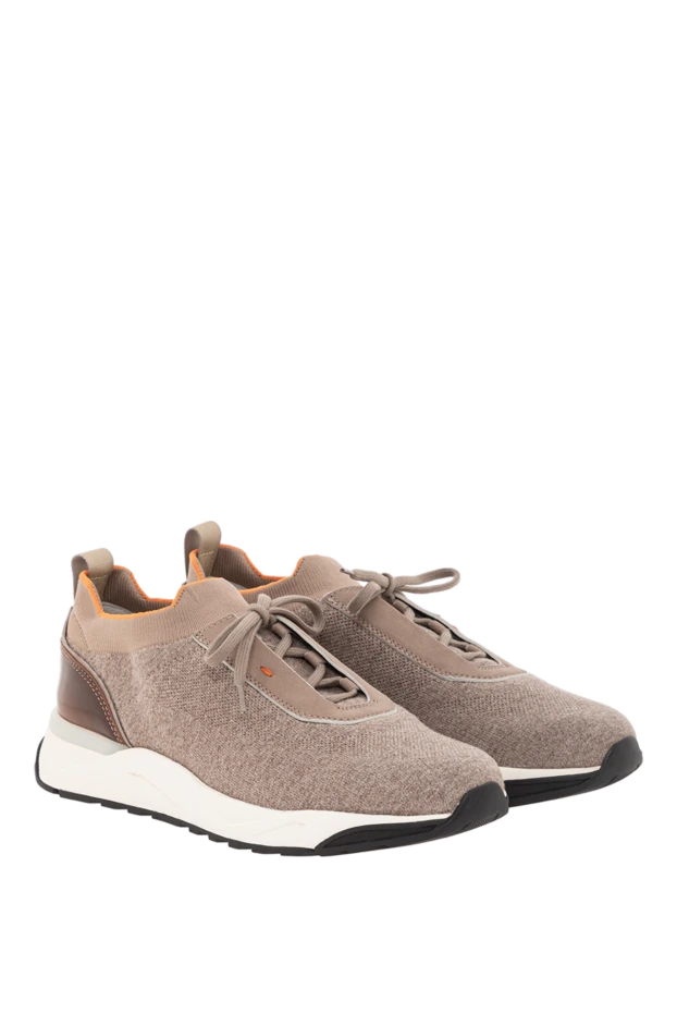 Santoni мужские бежевые кроссовки из эластичного шерстяного трикотажа и кожи
 191276 - фото 3