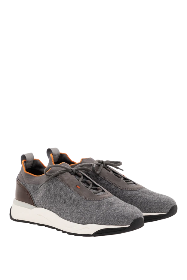 Santoni мужские серые кроссовки из эластичного шерстяного трикотажа и кожи
 191277 - фото 3