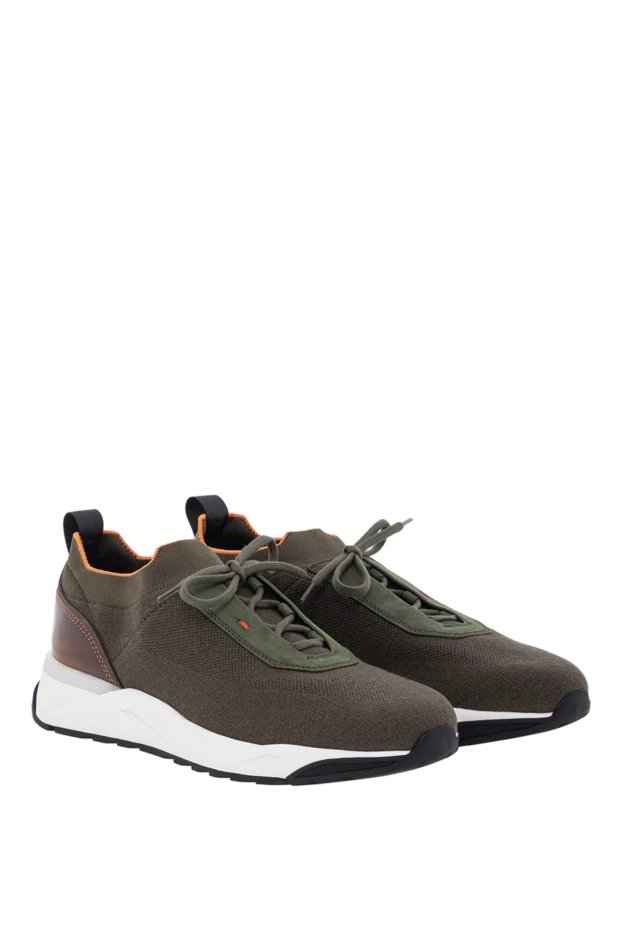 Santoni мужские зеленые кроссовки из эластичного трикотажа и кожи
 191278 - фото 3