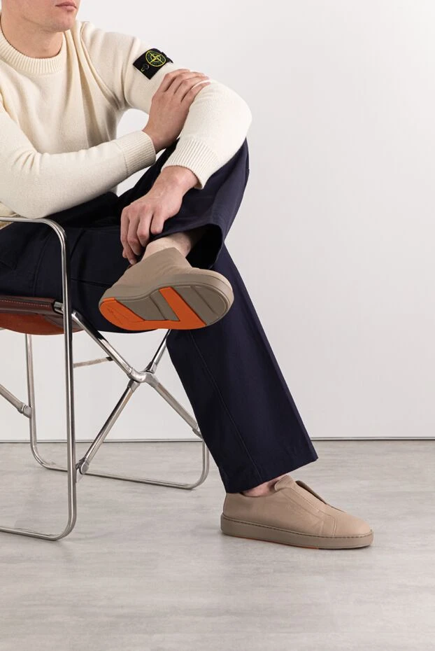 Santoni men's beige leather slip-on sneakers
191279 - photo 2