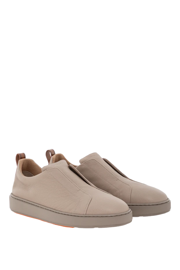Santoni мужские бежевые кожаные кроссовки-слипоны
 191279 - фото 3