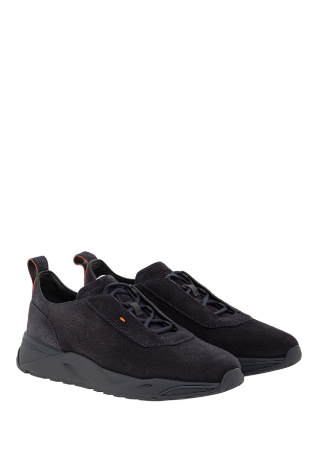 Santoni кроссовки из мягкой синей замши с анатомической подошвой 191281 - фото 3