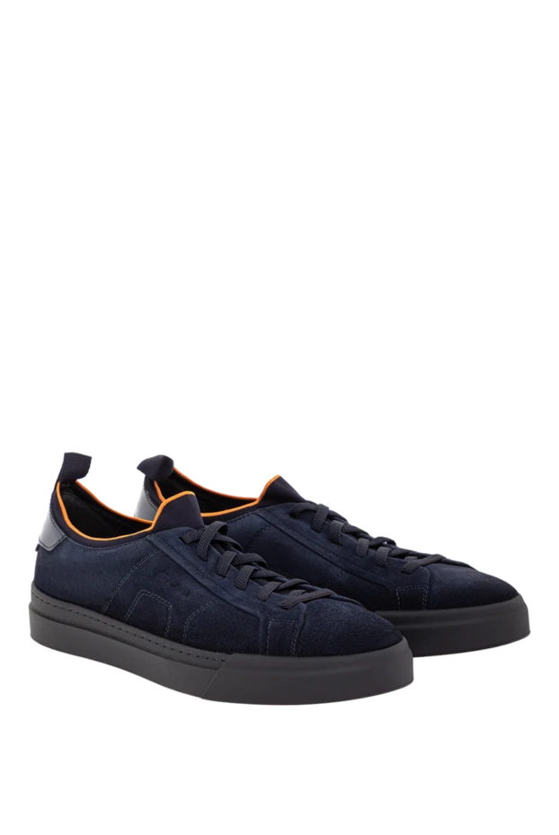 Santoni мужские синие кроссовки без застежек из замши и кожи 191282 - фото 3