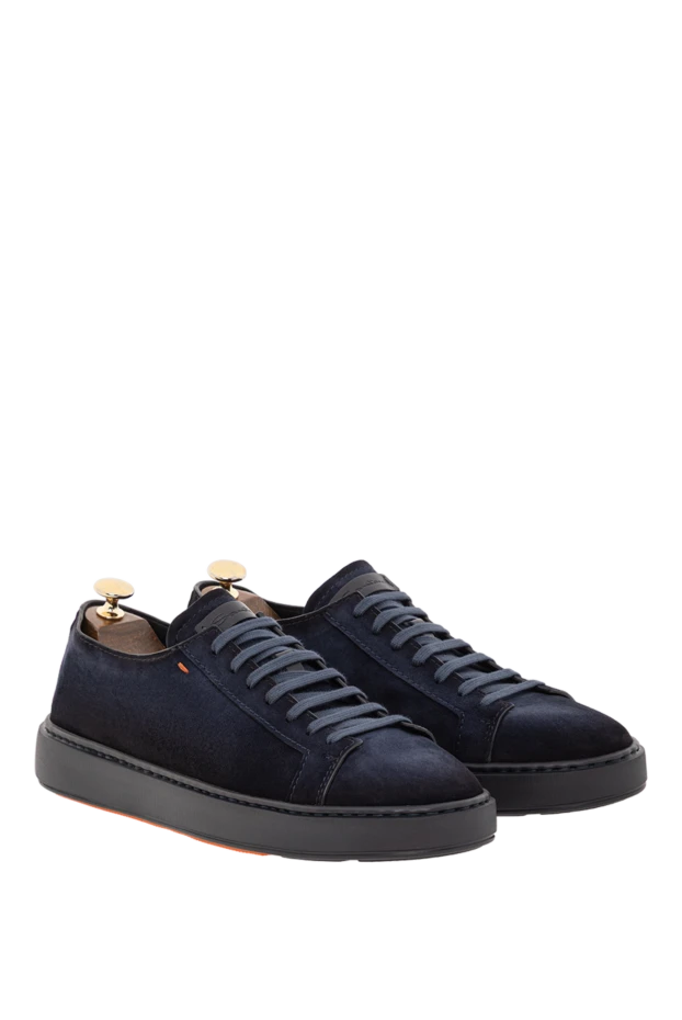 Santoni мужские темно-синие замшевые кроссовки ярко-оранжевой деталью
 191283 - фото 3