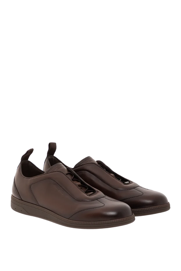 Santoni повседневные мужские коричневые кожаные кроссовки
 191284 - фото 3