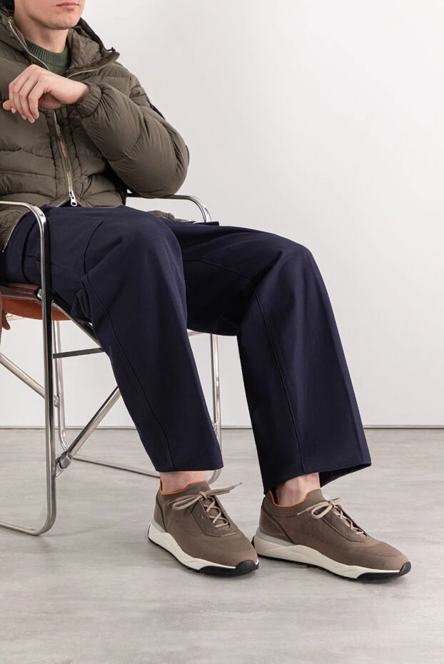 Santoni созылған тоқыма және былғарыдан жасалған ерлер бежевый кроссовкалары
191285 - фото 2