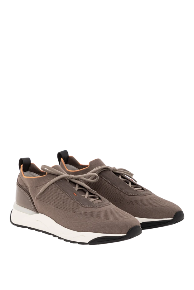 Santoni мужские бежевые кроссовки из эластичного трикотажа и кожи
 191285 - фото 3