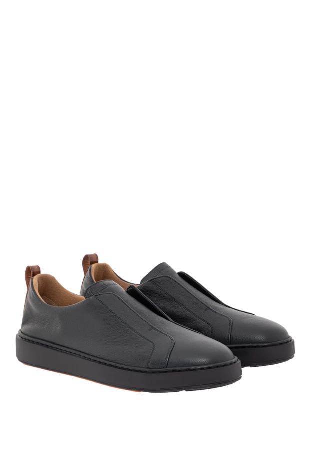 Santoni мужские синие кроссовки-слипоны из ультрамягкой кожи
 191286 - фото 3