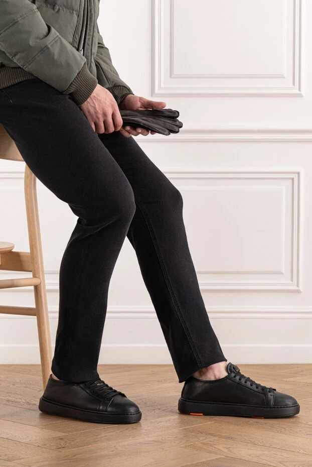 Santoni ерлерге арналған былғары кроссовки, астары мен минималистік дизайны бар, қара 191287 - фото 2