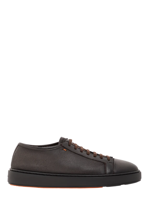 Тері астары мен минималистік дизайнымен ерлер былғары кроссовкалары, қоңыр - фото 1