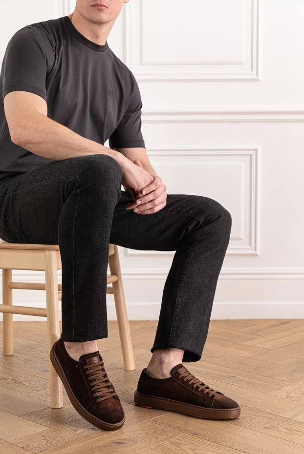 Santoni мужские коричневые кроссовки из замши на шнуровке
191291 - фото 2