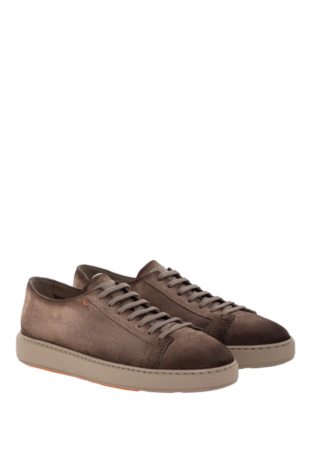 Santoni мужские бежевые кроссовки из замши на шнуровке 
 191292 - фото 3