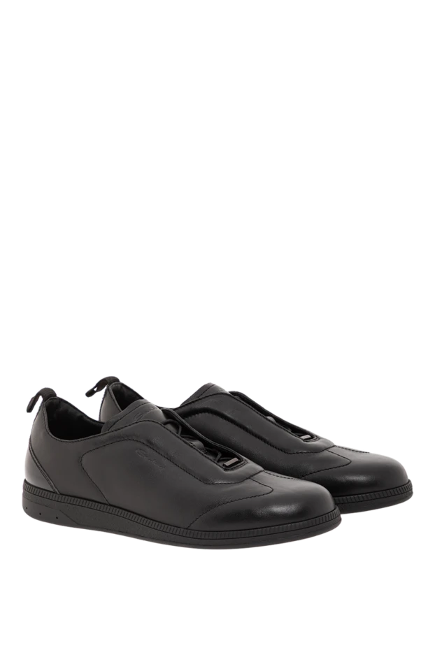 Santoni кроссовки из ультрамягкой и эластичной черной кожи с логотипом 191293 - фото 3