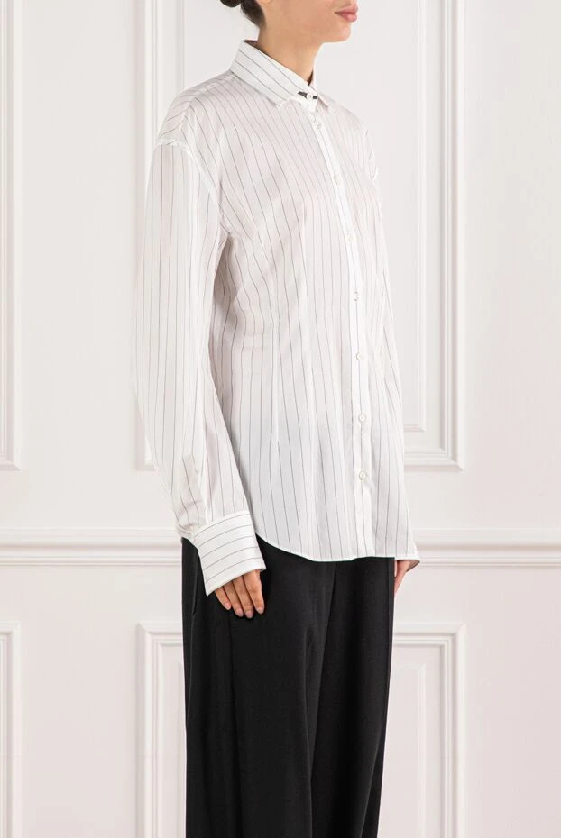 Brunello Cucinelli ақ мақта және жібек жолақтары бар жейде
 191300 - фото 3