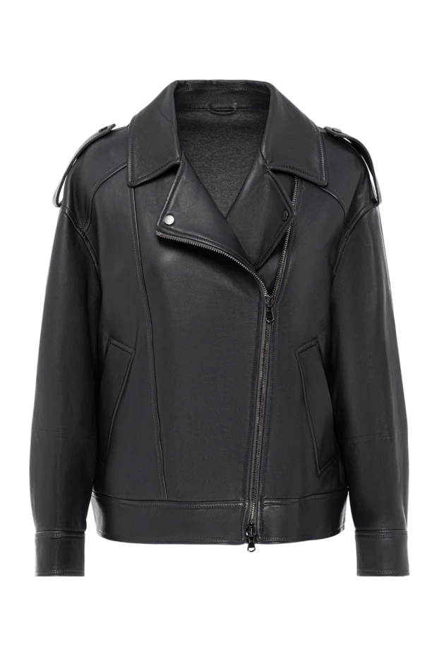 Әйелдерге арналған диагональды найзағай былғары байкер курткасы - фото 1