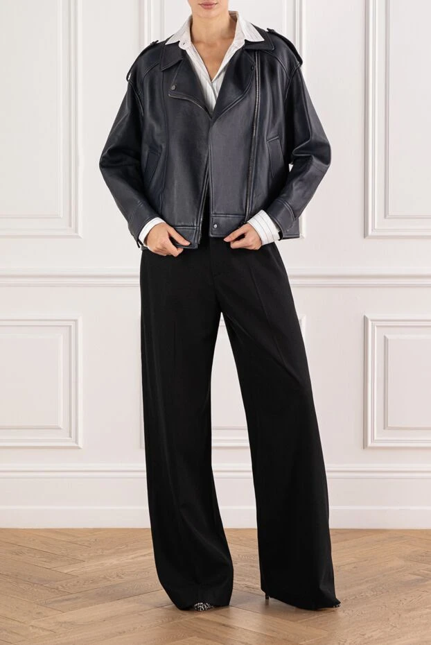 Әйелдерге арналған диагональды найзағай былғары байкер курткасы - фото 2