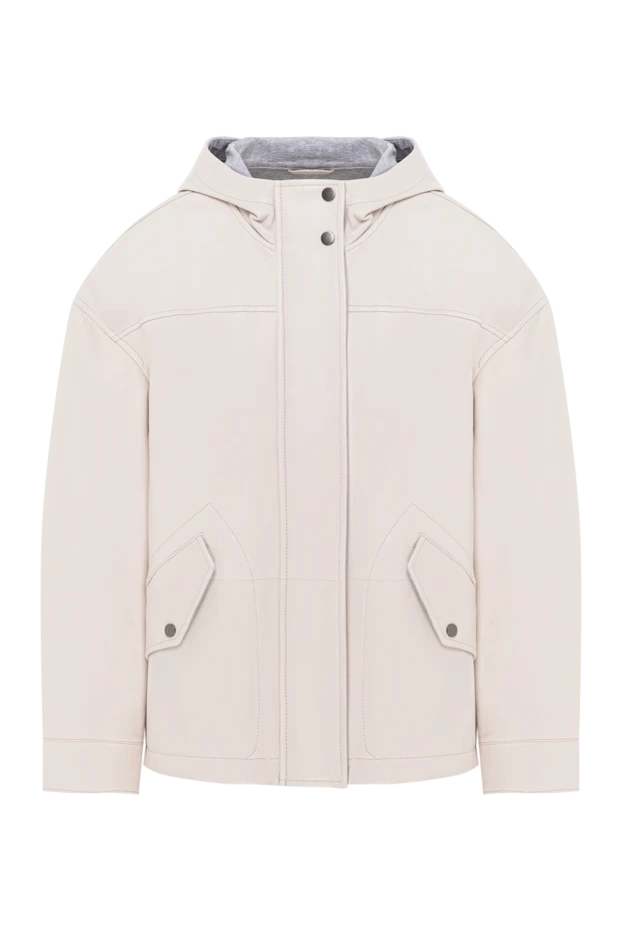 Milky-colored leather jacket with a hood - photo 1