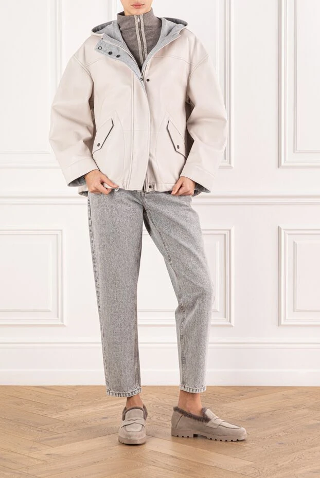 Milky-colored leather jacket with a hood - photo 2