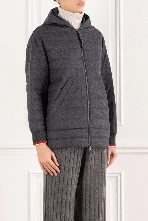 Brunello Cucinelli контрасты манжеттері бар жүннен тоқылған әйелдер курткасы 191316 - фото 3