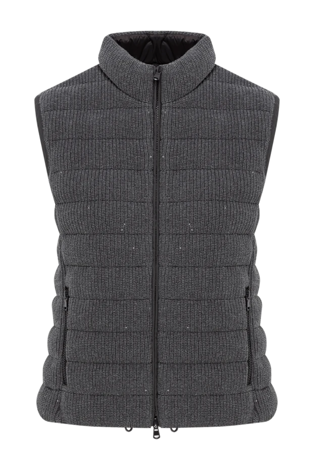 Gray cotton vest with textured knit and stand-up collar - photo 1